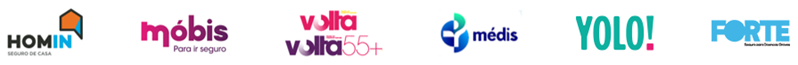 Logos Seguros Homin, Móbis, Volta, Médis, Yolo e Forte